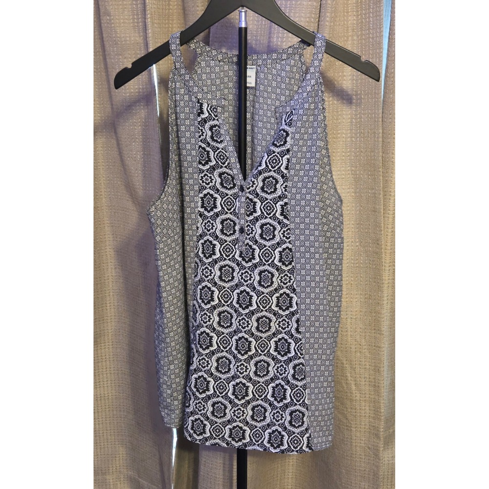 Old Navy Patterned Sleeveless Tank Top Women's Size Large Black White 2 Button‎